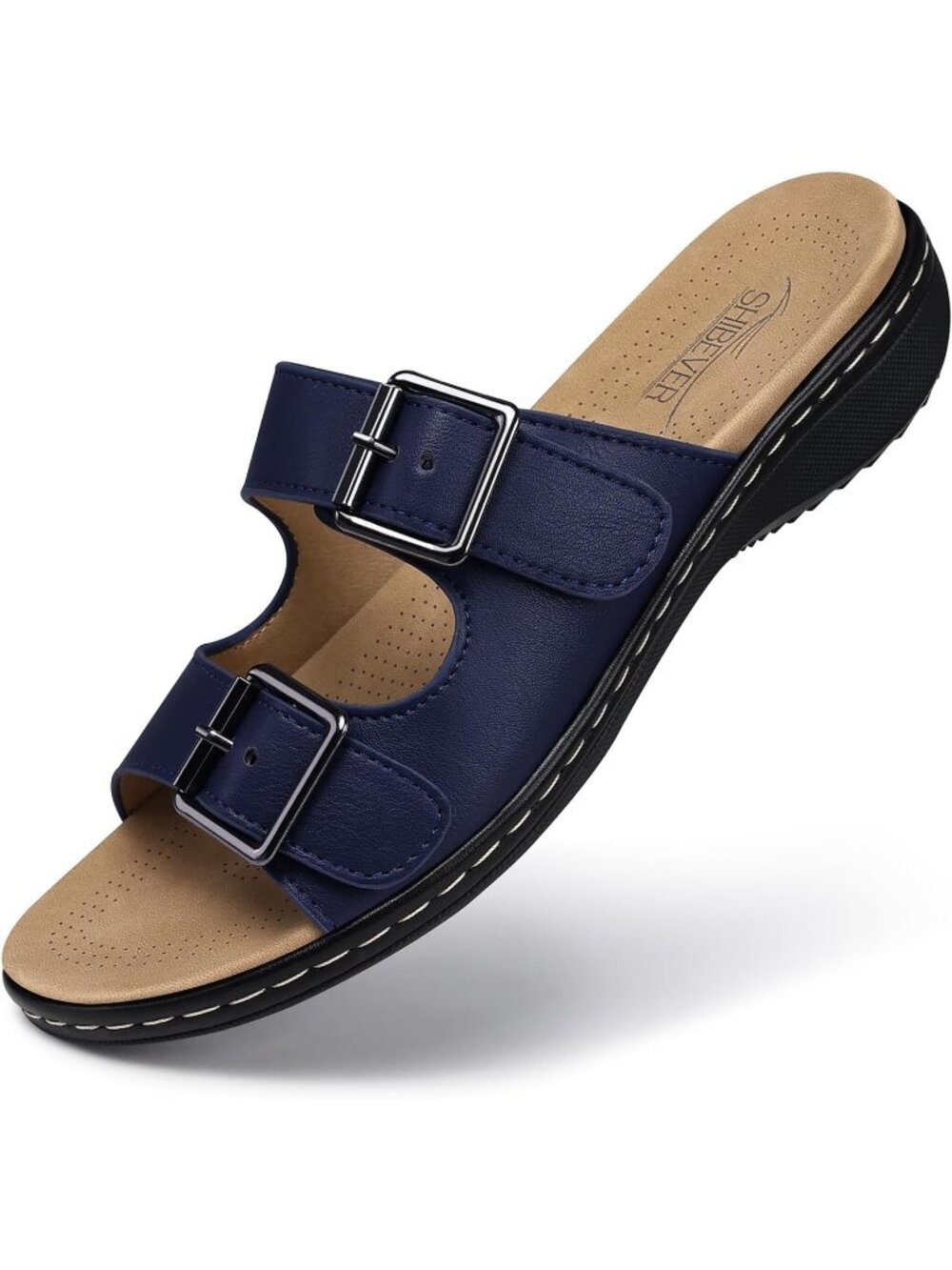Women's Navy Blue 1 Dressy Flat Comfortable Arch Support Non Slip Walking Sandal